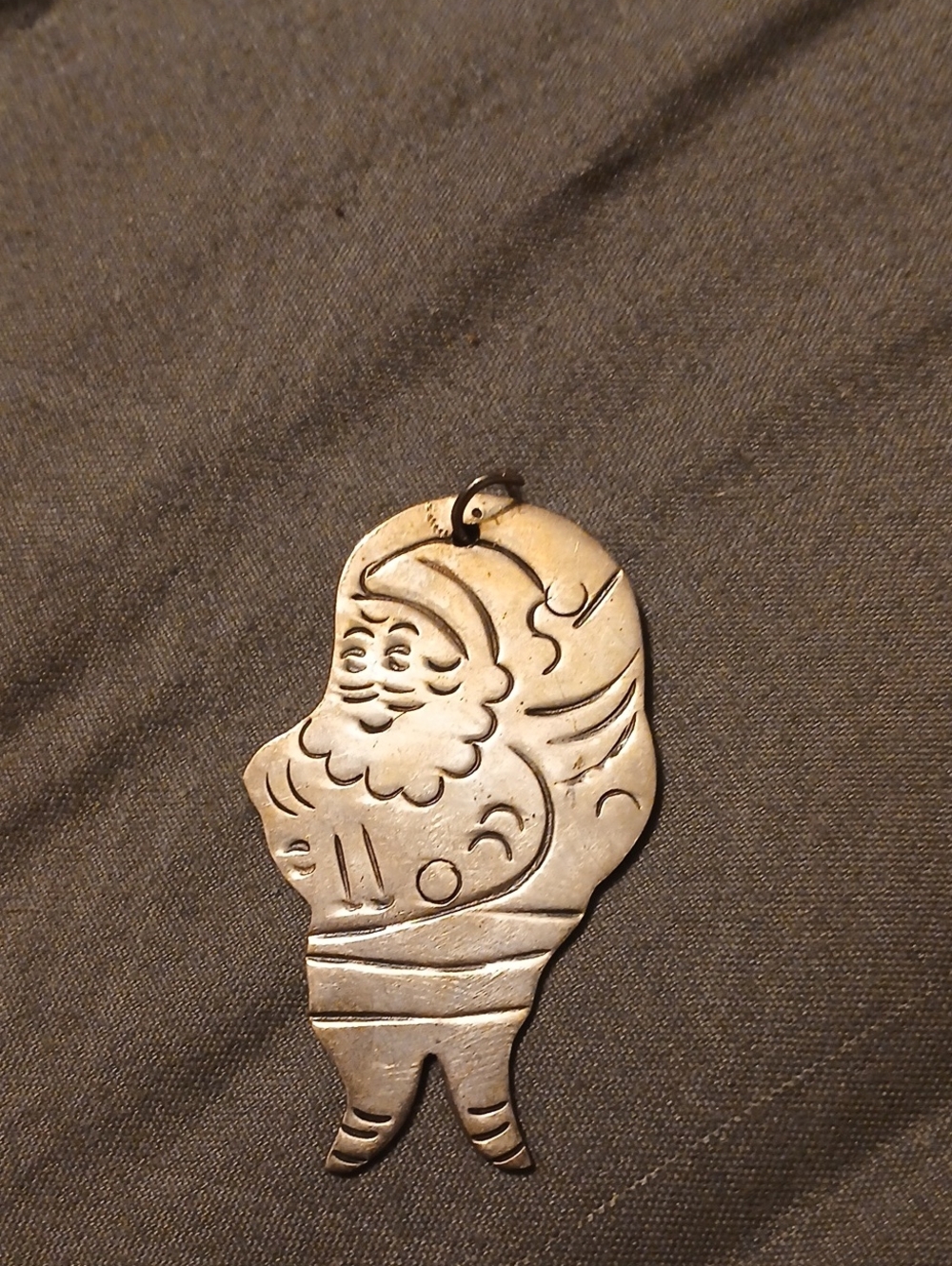 Silver-Tone Santa Pendant Necklace Charm - Brown Finish